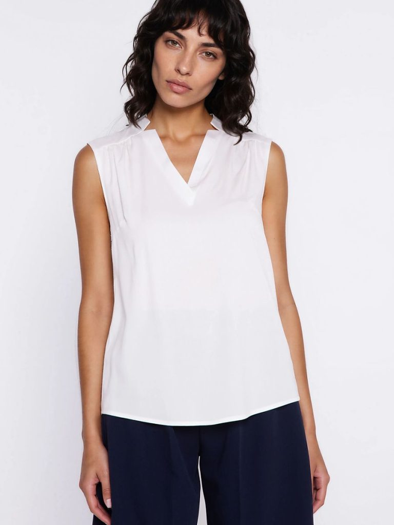 Chemisier Camille blanc col V sans manches en viscose fluide