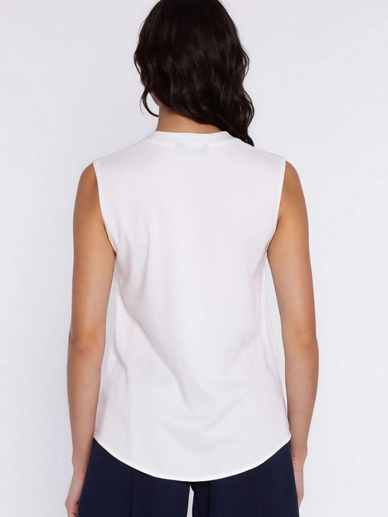 Chemisier Camille blanc col V sans manches en viscose fluide — vue 2