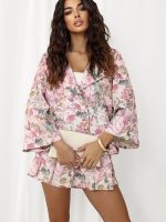 Veste blazer femme imprimé floral manches 3/4 coupe structurée