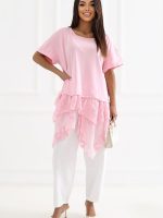 Chemisier long bohème ruché asymétrique en coton naturel — vue 1