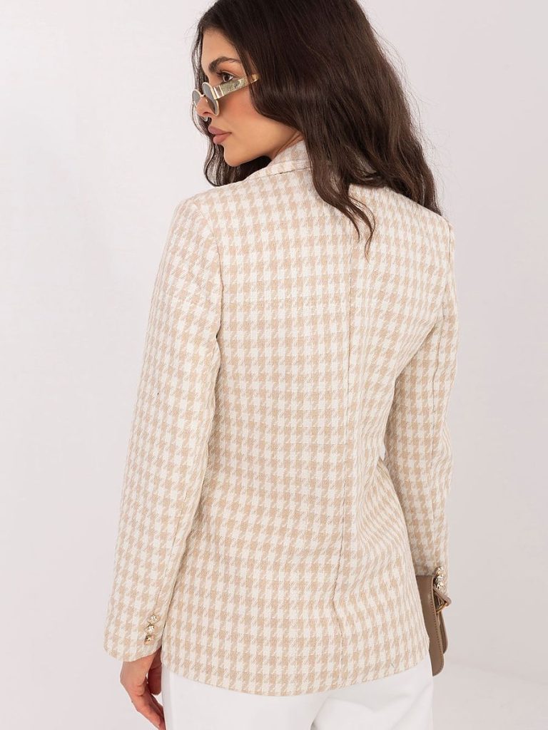 Blazer pied-de-poule beige femme, coupe structurée, double boutonnage — vue 2