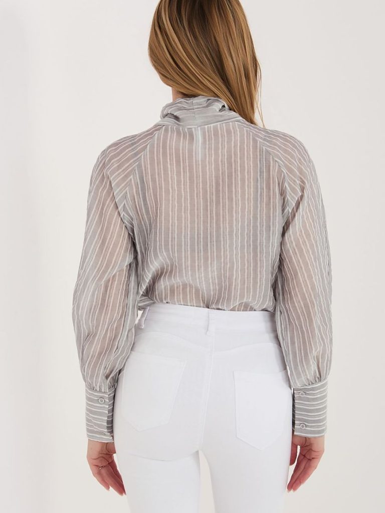 Chemise rayée femme manches bouffantes col à lien — vue 3