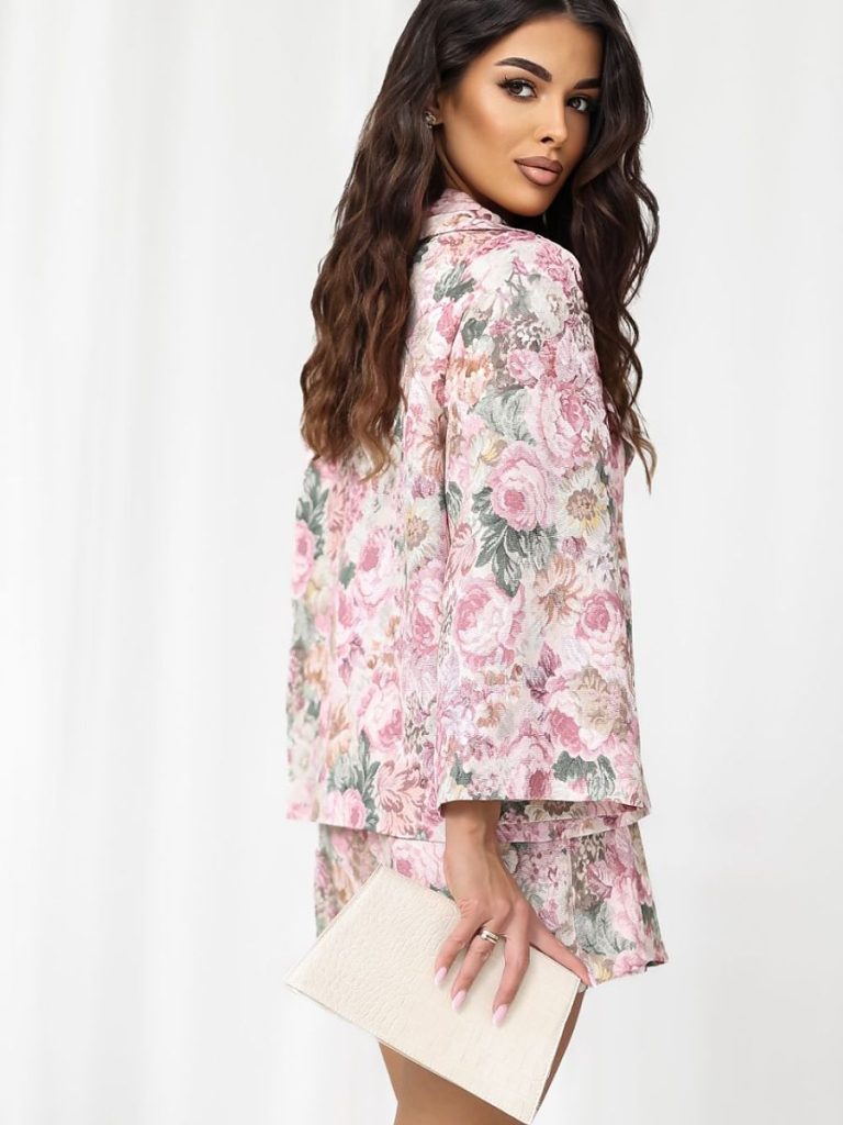 Blazer floral femme manches 3/4 coupe structurée élégance — vue 4