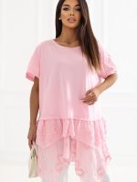 Chemisier long bohème ruché asymétrique en coton naturel — vue 3