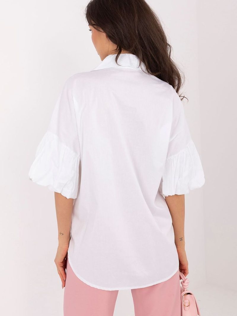 Chemise femme volants manches 3/4, coton doux, coupe épurée chic — vue 4