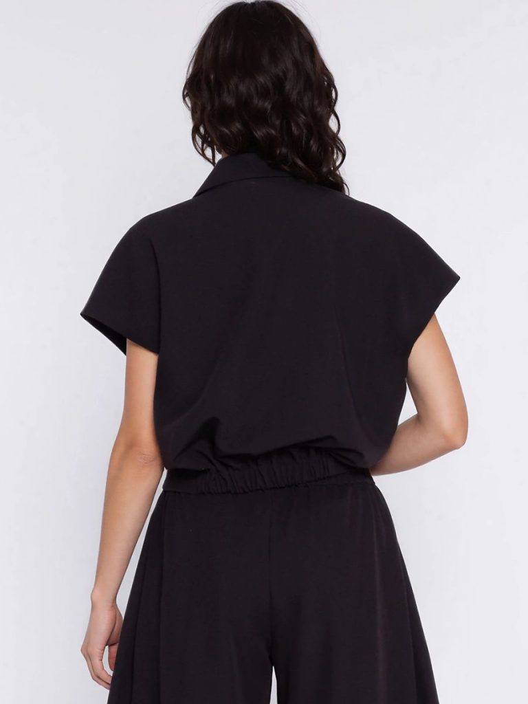 Blazer noir Nathalie manches courtes, col classique, ceinture intégrée — vue 2