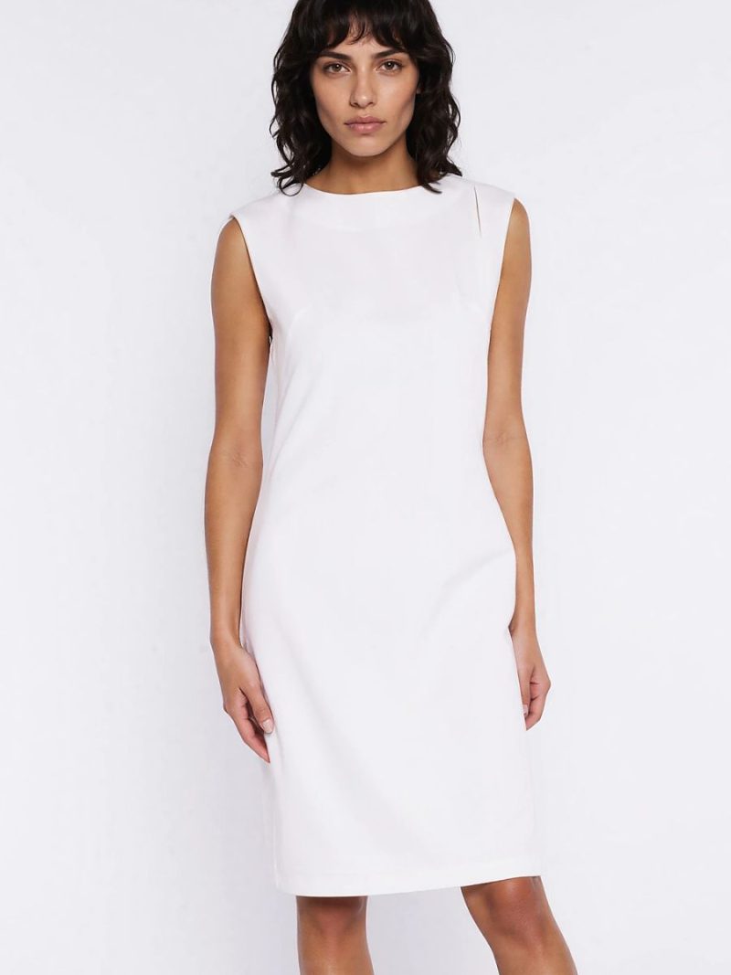 Robe Chloé sans manches décolleté bateau fente épaulette