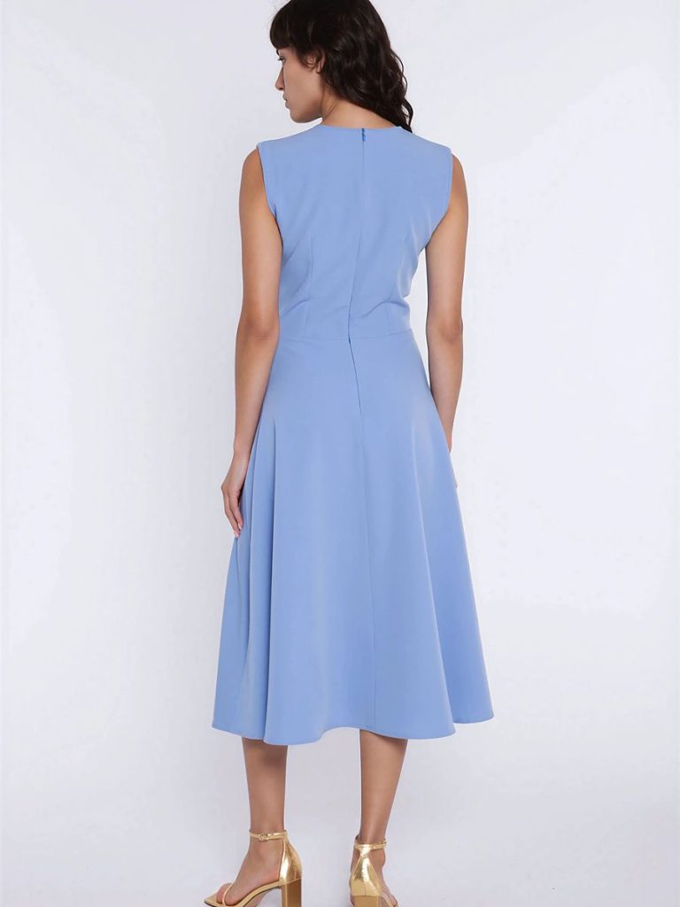 Robe trapèze bleu Élise col rond, coupe ajustée-ample, longueur genou — vue 2