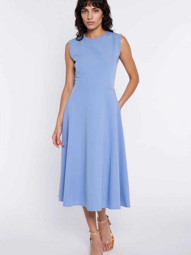 Robe trapèze Élise col rond liseré contrastant, ceinture marquée — vue 3