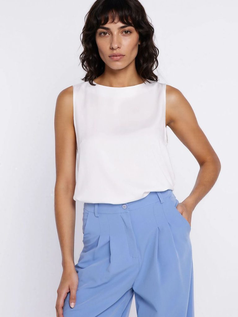 Chemisier Éva blanc sans manches viscose coupe trapézoïdale — vue 3