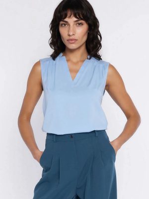 Chemisier sans manches en viscose fluide avec découpe géométrique au décolleté