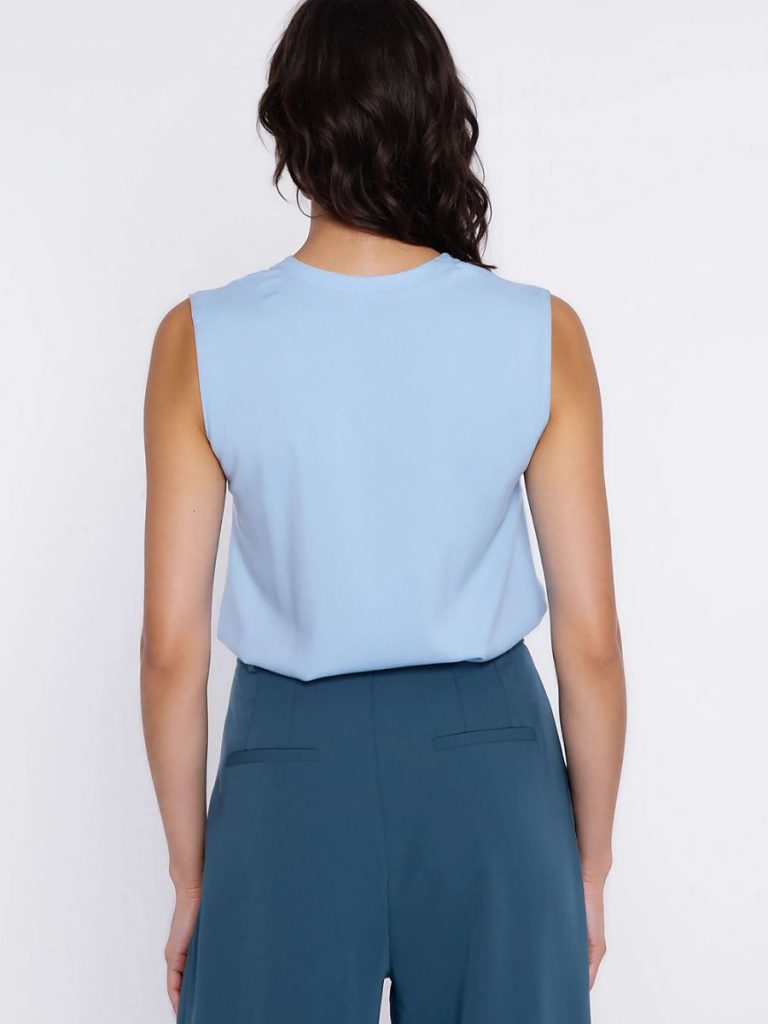 Chemisier sans manches bleu décolleté V géométrique viscose femme — vue 2