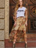 Jupe maxi bohème tulle floral viscose stretch ceinture structurée