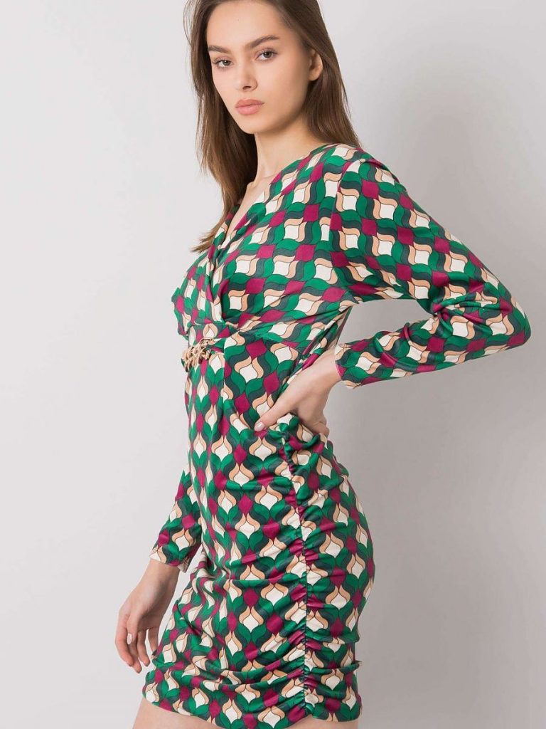 Robe fluide velours vert profond manches longues coupe midi — vue 1