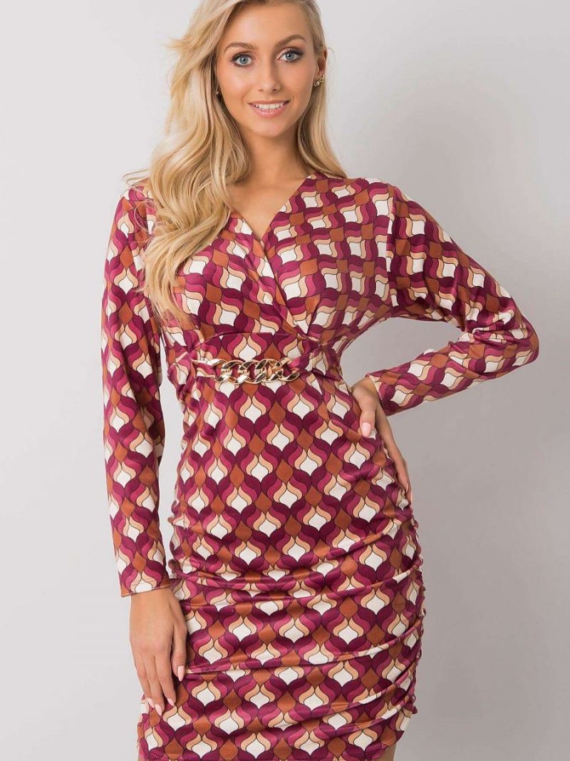 Robe velours rose poudré manches longues coupe évasée femme