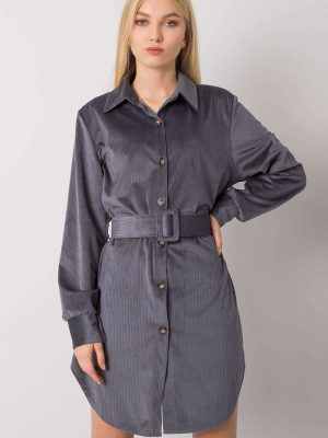 Robe Agathe graphite boutonnée ceinturée — vue 2