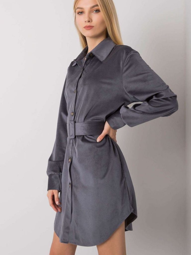 Robe Agathe gris graphite avec ceinture intégrée et boutons discrets — vue 2