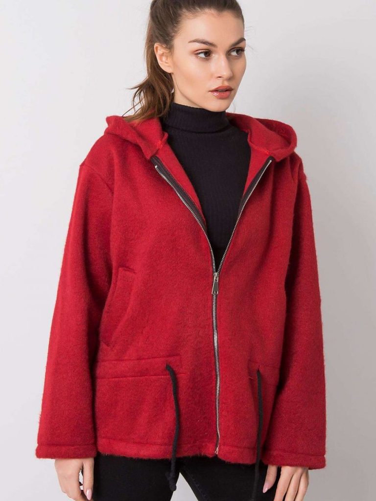 Sweatshirt capuche zip rouge femme avec poche kangourou — vue 1