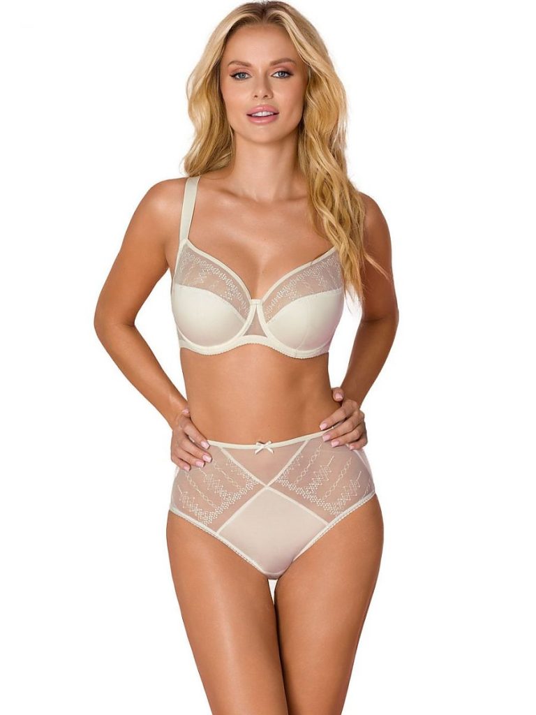 Culotte taille haute beige tulle motifs géométriques femme