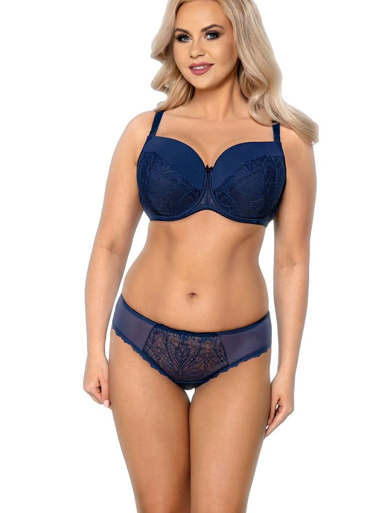 Culotte bleu marine dentelle, broderie devant, dos lisse élégant