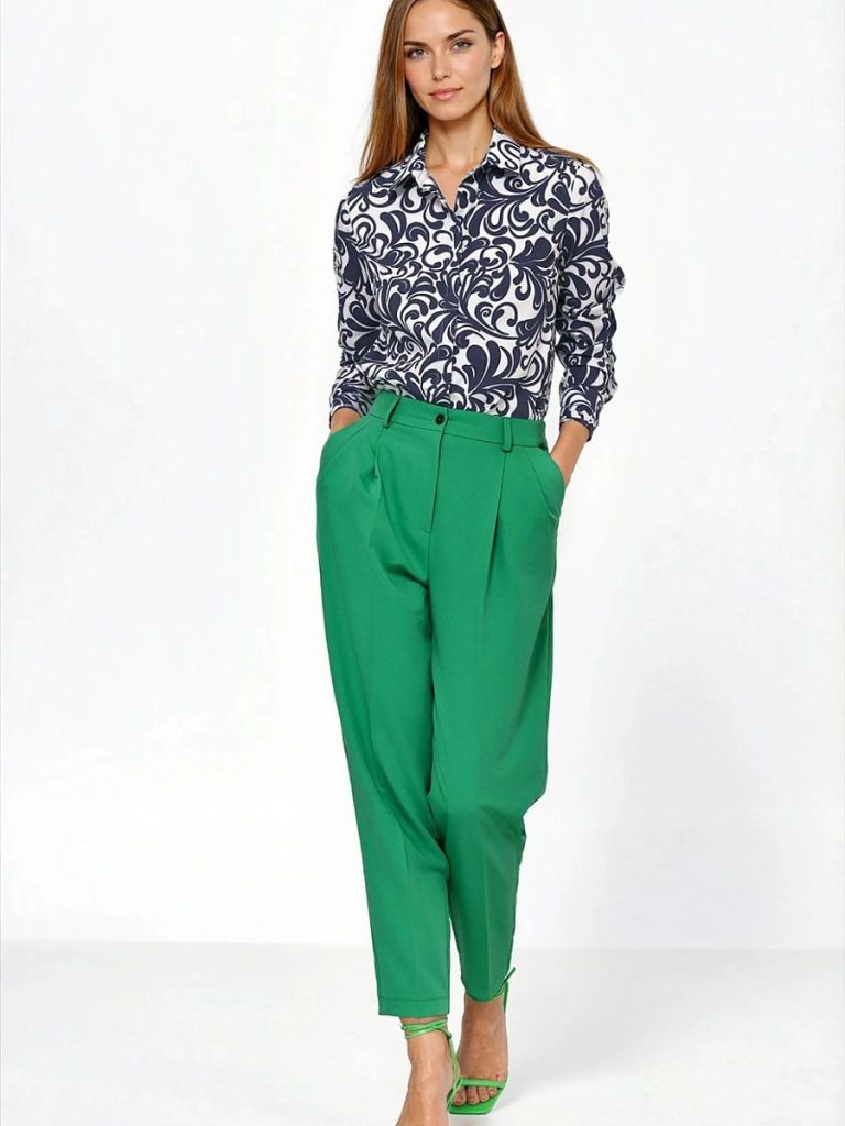 Pantalon ballon taille haute femme en viscose, poches latérales, coupe élégante — vue 1