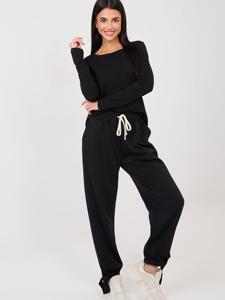 Pantalon jogging noir femme taille haute ceinture ajustable