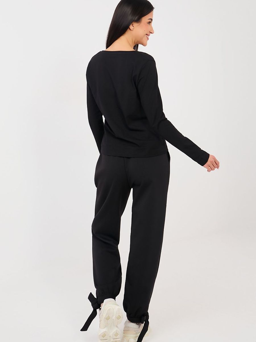Pantalon jogging noir femme taille haute ceinture ajustable — vue 3