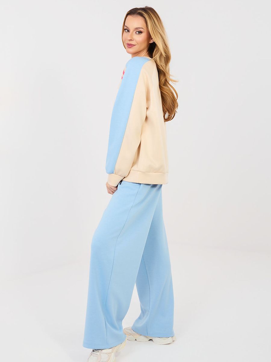 Ensemble loungewear femme bleu : sweat rayé et pantalon taille haute — vue 1