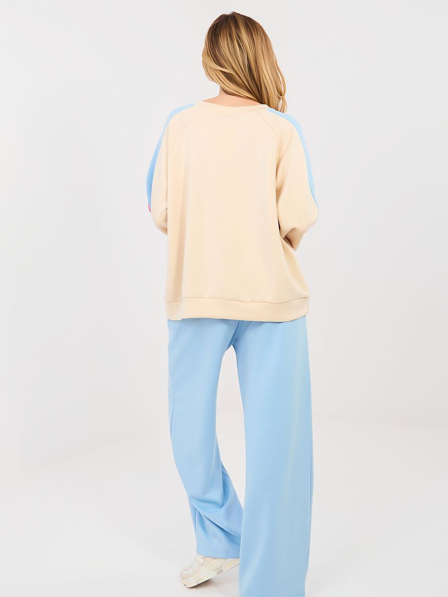 Ensemble loungewear femme bleu : sweat rayé et pantalon taille haute — vue 2