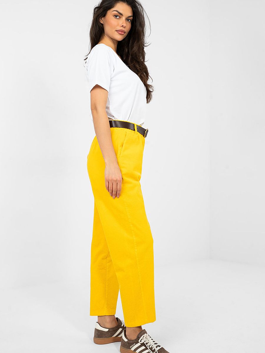 Pantalon velours côtelé jaune taille haute, coupe carrot 7/8 — vue 1