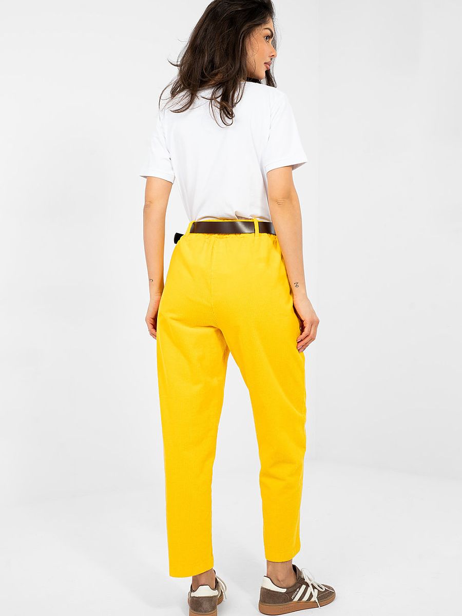 Pantalon velours côtelé jaune taille haute, coupe carrot 7/8 — vue 2