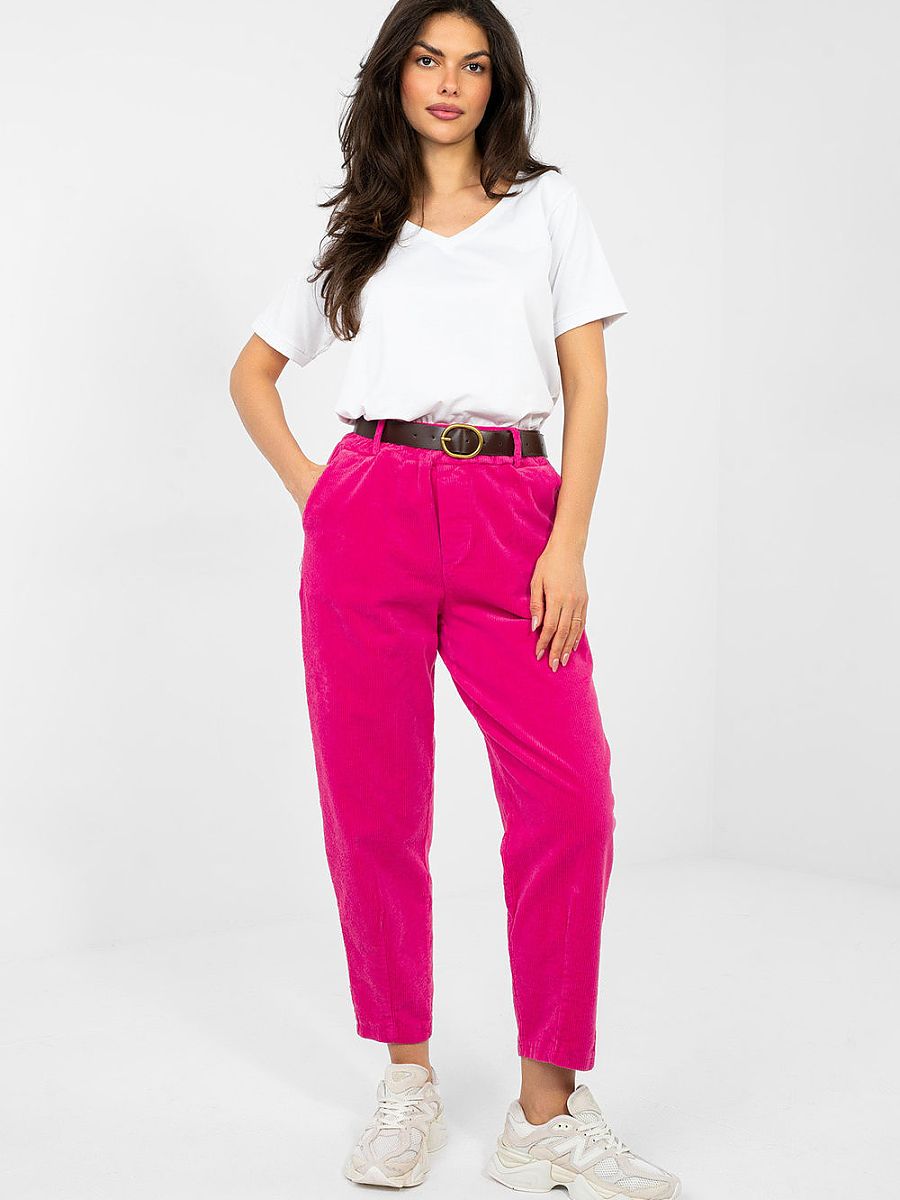Pantalon carrot velours côtelé rosé taille haute femme