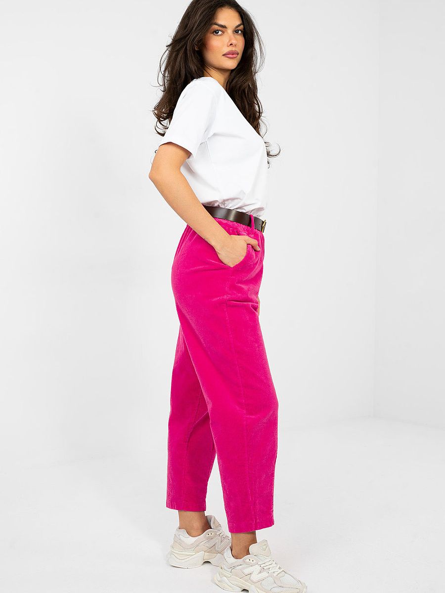 Pantalon carrot velours côtelé rosé taille haute femme — vue 1