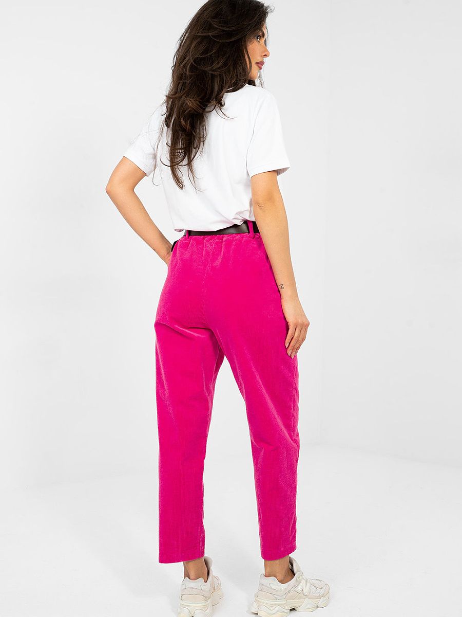 Pantalon carrot velours côtelé rosé taille haute femme — vue 2