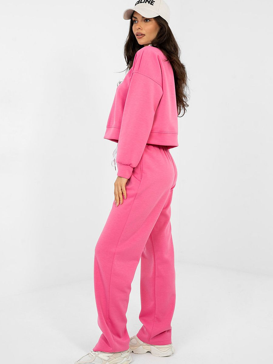 Ensemble survêtement femme rose poudré avec sweat capuche court et pantalon taille haute — vue 1