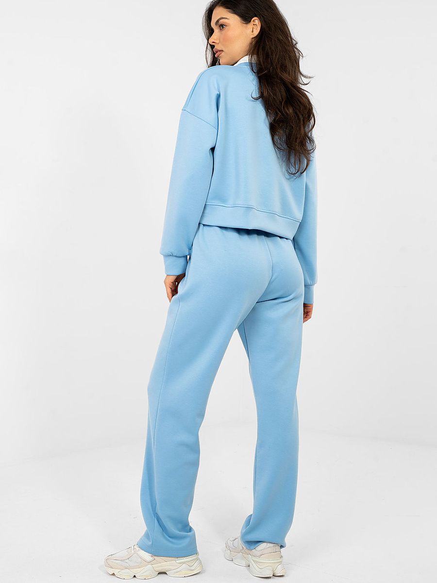 Ensemble loungewear bleu femme sweat court pantalon taille haute — vue 1