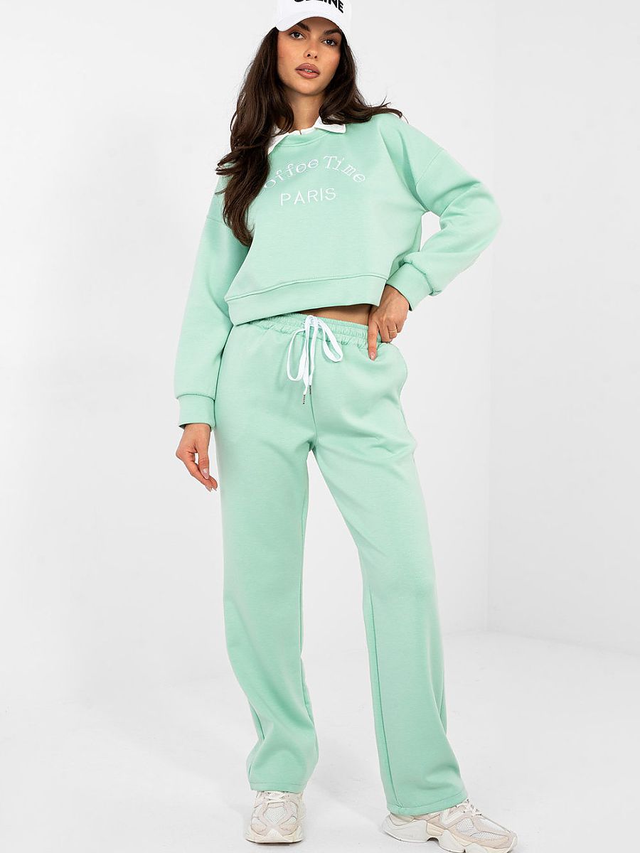 Ensemble survêtement vert femme hoodie brodé pantalon taille haute