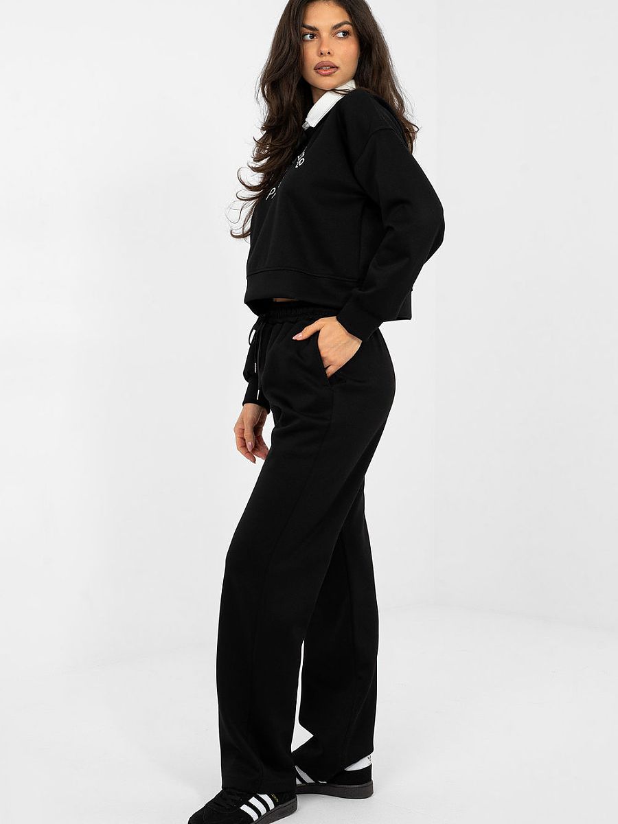 Ensemble survêtement femme noir sweat brodé pantalon taille haute — vue 1