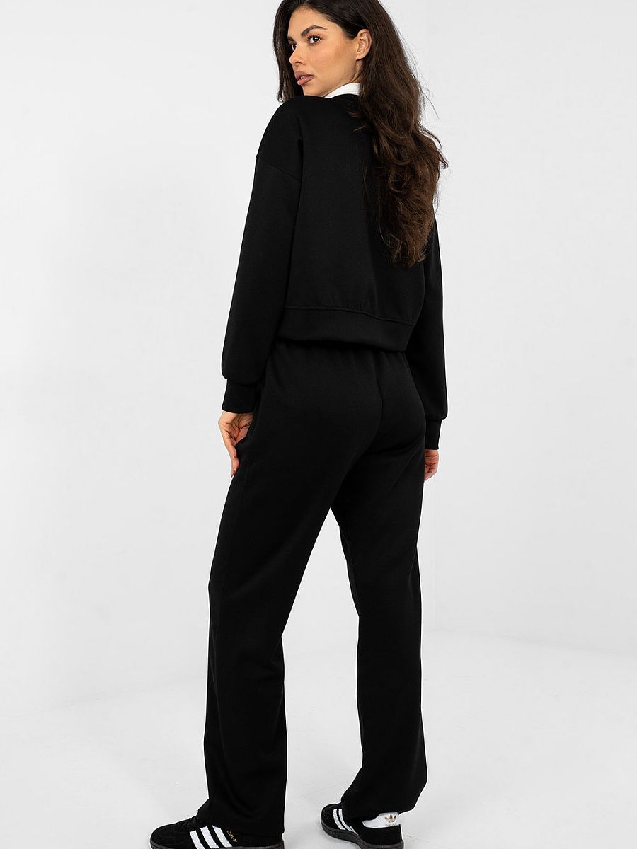 Ensemble survêtement femme noir sweat brodé pantalon taille haute — vue 2