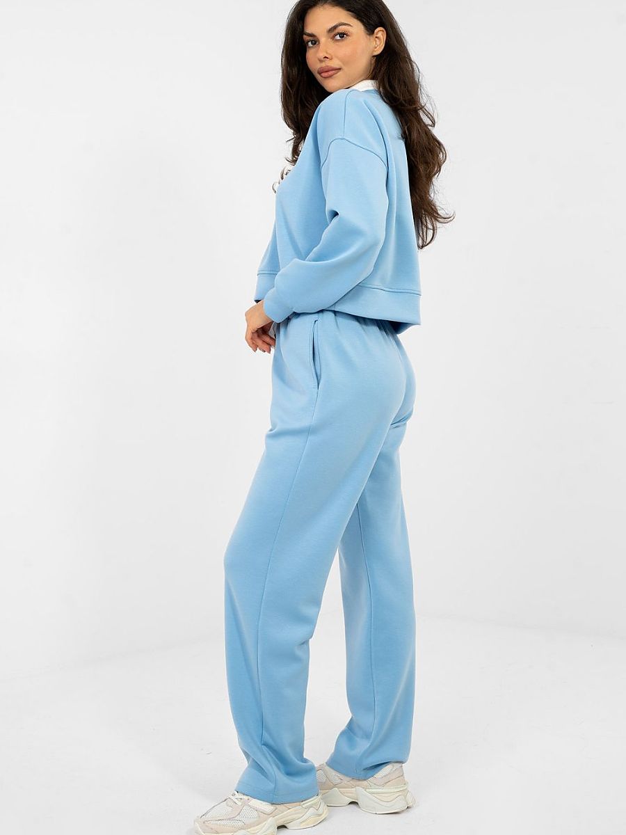 Ensemble loungewear bleu femme sweat court pantalon taille haute — vue 2