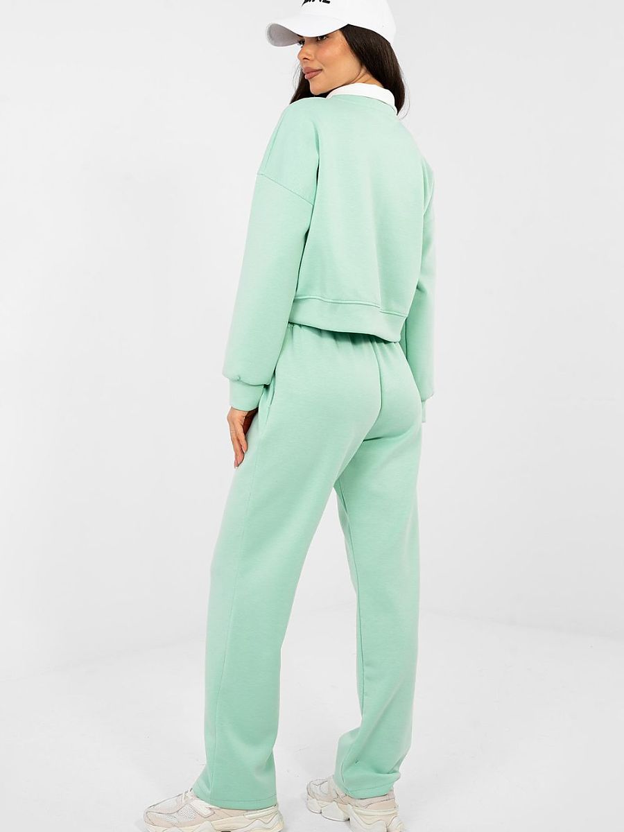 Ensemble survêtement vert femme hoodie brodé pantalon taille haute — vue 2