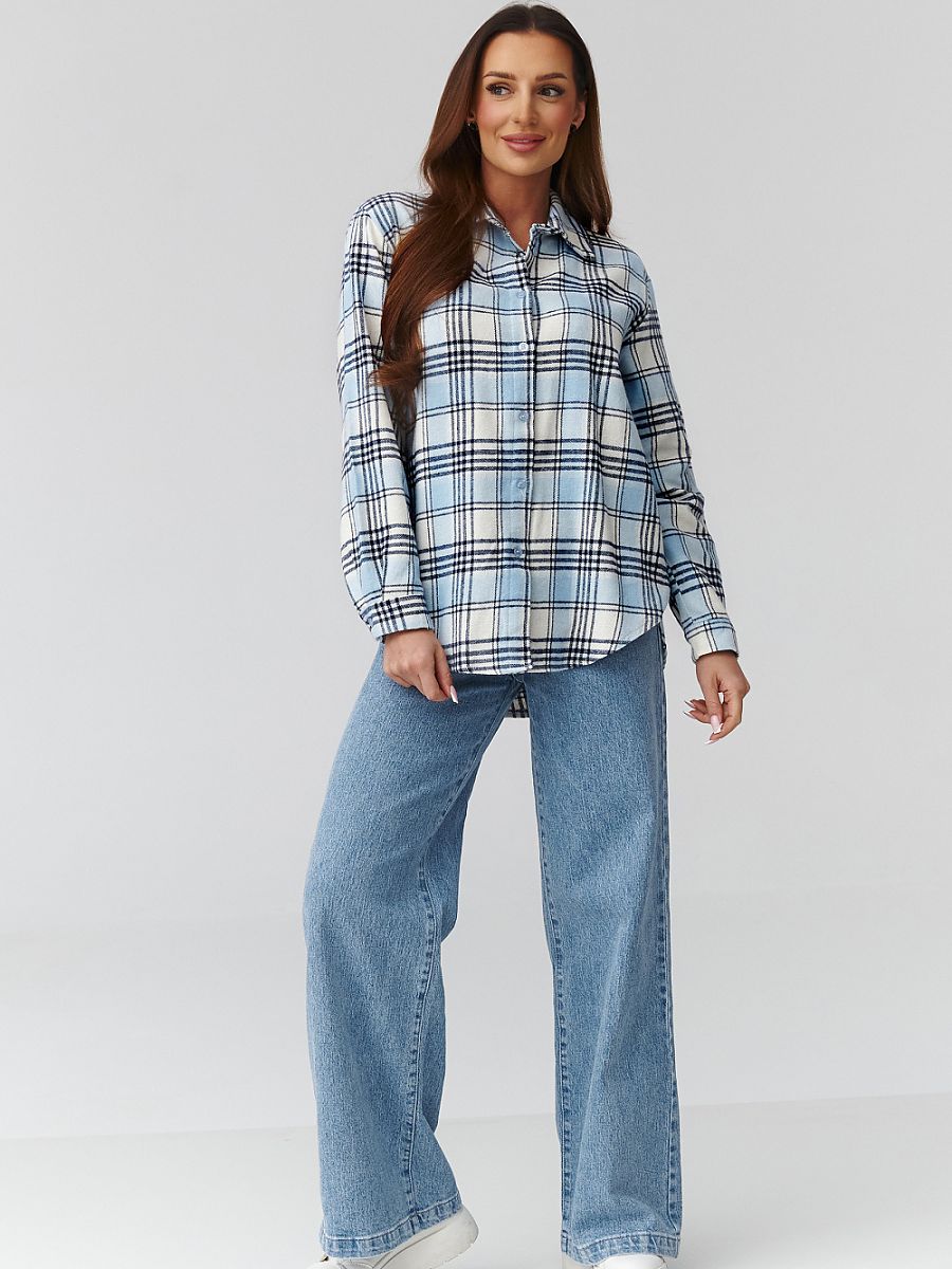Chemise carreaux manches longues coupe décontractée femme — vue 1
