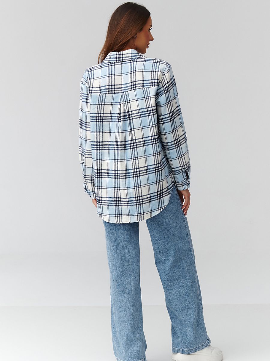 Chemise carreaux manches longues coupe décontractée femme — vue 2