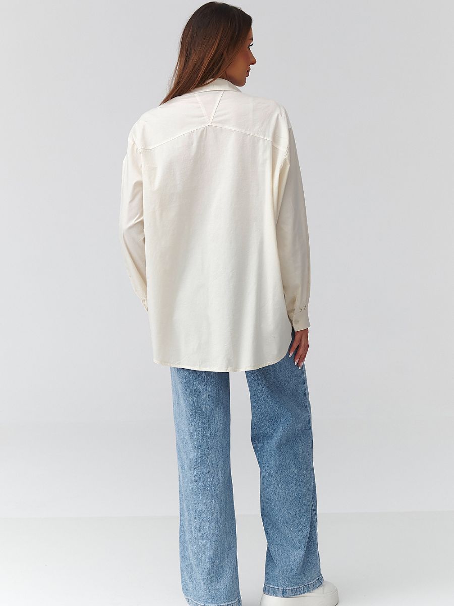 Chemise beige clair femme coupe ample manches longues col classique — vue 2