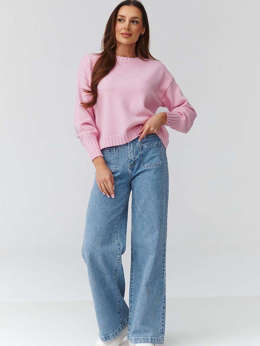 Pull oversize femme rosé en tricot doux, coupe généreuse — vue 1