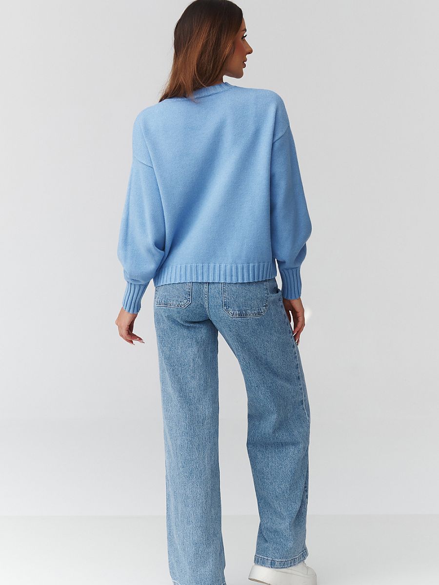 Pull oversize bleu femme Léa, maille douce et poignets côtelés — vue 2