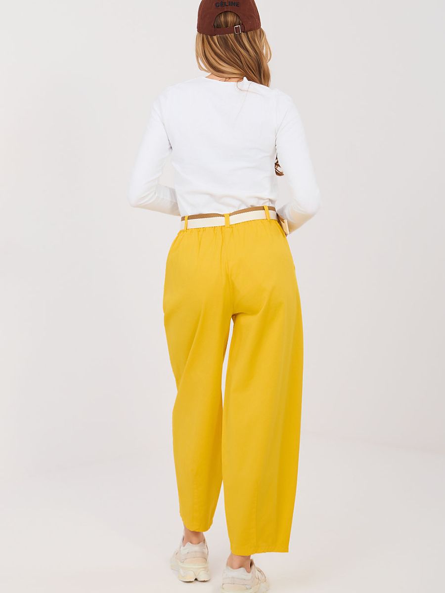 Pantalon carotte jaune taille haute, coupe 7/8 fusselée, femme — vue 2