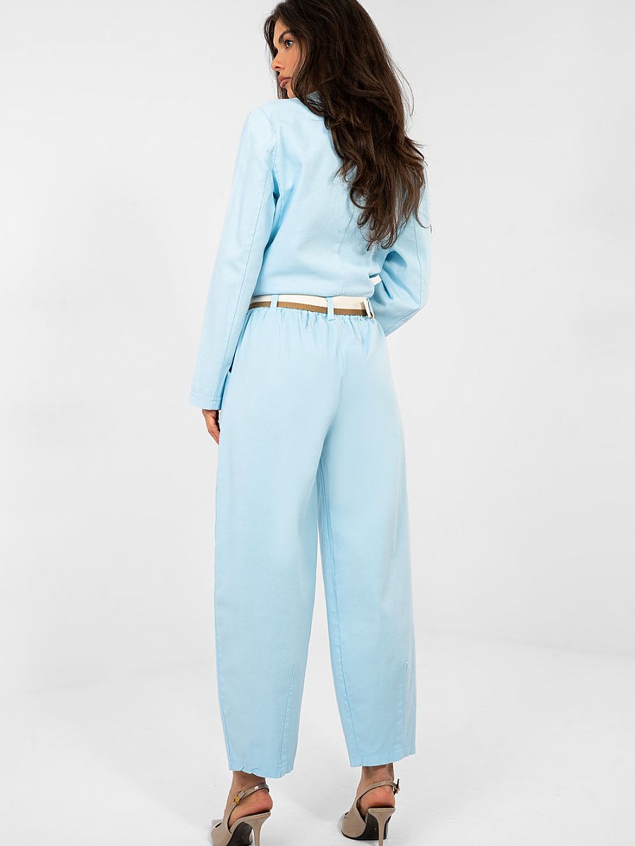 Pantalon carotte bleu marine femme, taille haute, coupe fuselée 7/8 — vue 2