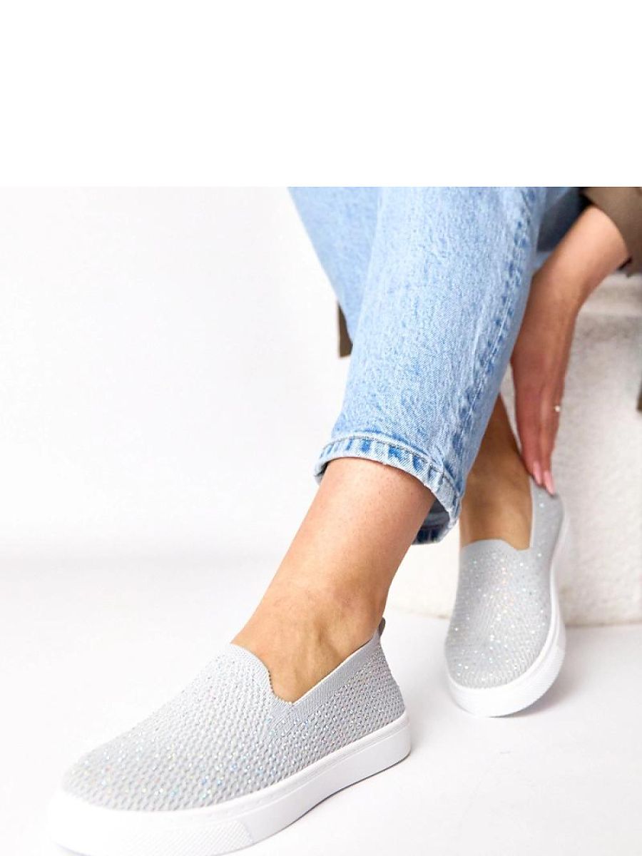 Basket gris clair femme sans lacets avec détails strass, vue de profil — vue 2