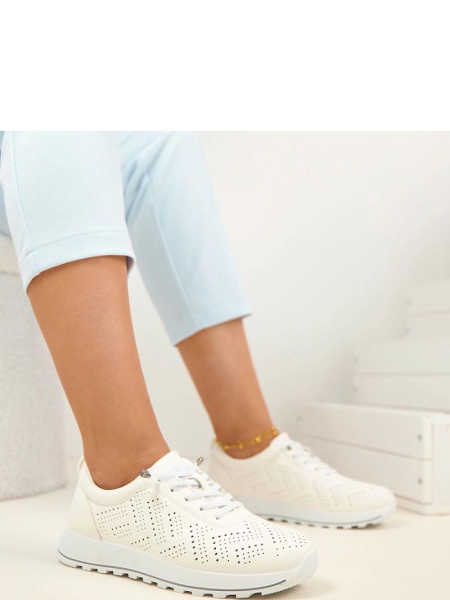 Baskets blanches perforées cuir écologique, vue profil et dessus — vue 2
